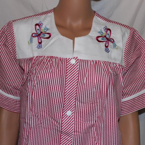 EASY ESSENTIALS Other - WOMENS EASY ESSENTIALS PINK PUNCH STRIPED HOUSECOAT DUSTER SIZES M, L, 3X, 4X